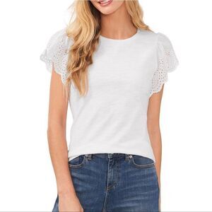 CeCe Eyelet Flutter Sleeve Knit Top NWOT